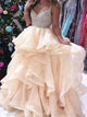 A Line Spaghetti Straps Beadings Ruffles Prom Dresses