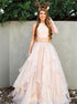 A Line Two Piece Scoop Pearl Pink Chiffon Beadings Prom Dress LBQ2871