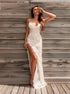 Spaghetti Straps Split Backless Lace Mermaid Appliques Prom Dresses LBQ1230