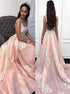 A Line Scoop Chiffon Appliques Open Back Pink Prom Dress LBQ2881