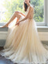 A Line V Neck Tulle Champgane Prom Dress with Beading LBQ2950