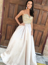 A Line Sweetheart Beadings Champagne Satin Prom Dress LBQ2874