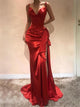 Sweep Train Sleeveless Red Prom Dresses