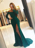 Off The Shoulder Mermaid Long Sleeves Prom Dresses Lace With Slit Sweep Train LBQ2048