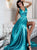 A Line V Neck Sleeveless Green Prom Dresses