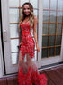 Sheath Sweetheart Sweep Train Tulle Appliques Prom Dress LBQ2856