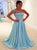 Blue Chiffon Beadings One Shoulder Prom Dresses