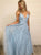 Sexy V Neck Appliques Blue Chiffon Prom Dresses