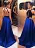 A Line Halter Open Back Satin Prom Dresses LBQ1080