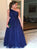 A Line Navy Blue Tulle Pleats Sleeveless Prom Dresses