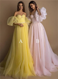 A Line Pink Sweep Train Pleats Prom Dresses