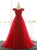 A Line Floor Length Red Prom Dresses with Pleats 