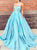 A Line Sweetheart Blue Satin Prom Dresses 