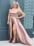 A Line One Shoulder Slit Satin Prom Dress LBQ2223