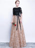 A Line Bateau Floor Length Half sleeve Tulle Prom Dress LBQ0435