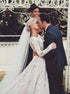 A Line Long Sleeve Beading Scoop Ivory Wedding Dress LBQW0127