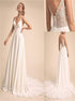 White V Neck Appliques Tulle Wedding Dresses with Pleats LBQW0096