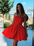 A Line Strapless Green Red Satin Pleats Homecoming Dresses LBQH0153