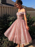 A Line Off the Shoulder Sequins Tulle Pink Homecoming dresses  LBQH0122