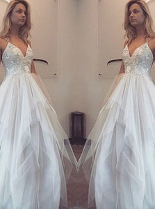 A Line Spaghetti Straps Tulle Prom Dresses