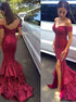 Mermaid Off the Shoulder Sleeveless Sequins Prom Dresses with Slit LBQ3392