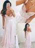 A Line V Neck Pink Chiffon Appliques Prom Dress LBQ3574