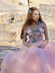 Pink Appliques Tulle Prom Dresses