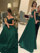 A Line Off the Shoulder Beading Satin Prom Dresses