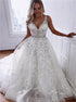 A Line V Neck Lace Wedding Dresses LBQW0051